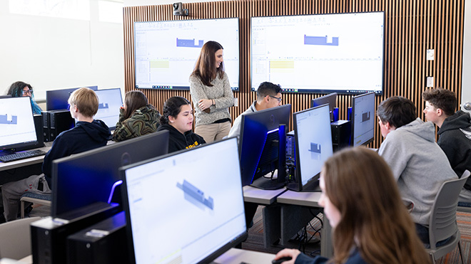 Lillian Jeznach with her students in the new Data Modeling Lab