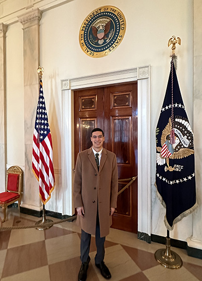 Grant Wosencroft inside the Secretary of Commerce's office