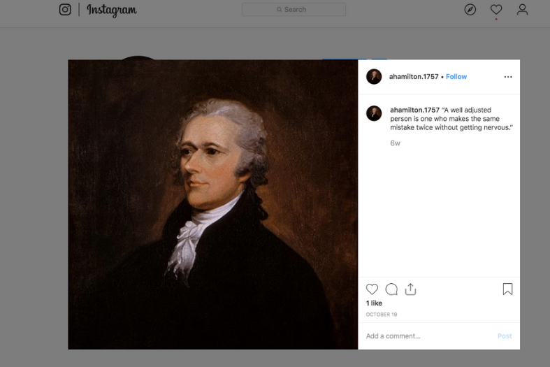 Alexander Hamilton's Instagram account.