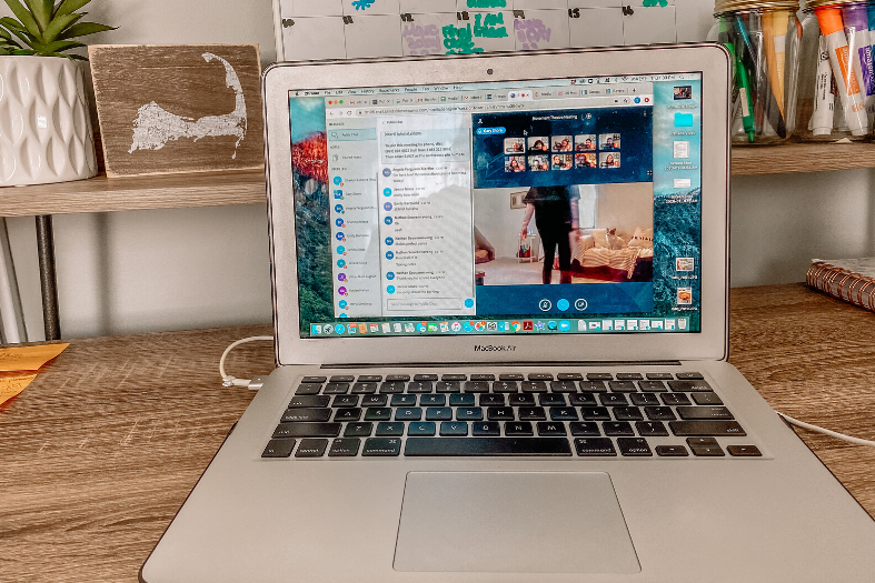 Computer with online dance class.