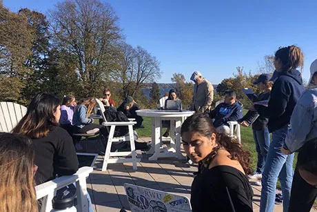 Students working outside