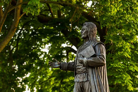 Statue of the RWU's namesake, Roger Williams, on the Bristol campus.