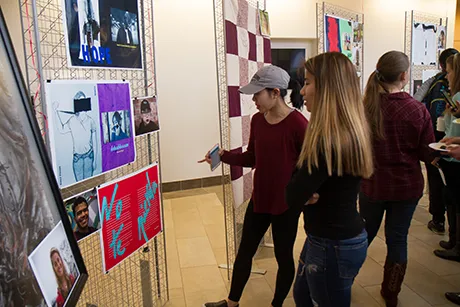 Students looking at a gallery