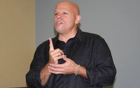 Poet recites his verses