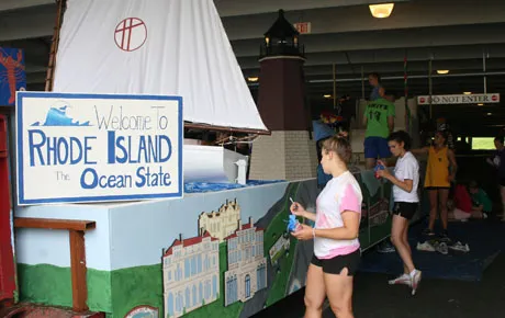 Students work on parade float