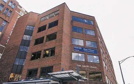 A view of the RWU Providence campus building.