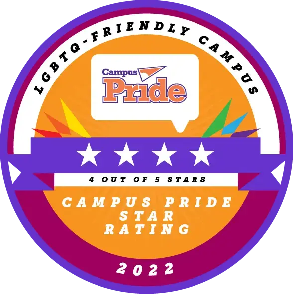 Campus Pride badge showing that RWU received 4 out of 5 stars for LGBTQ+ inclusivity