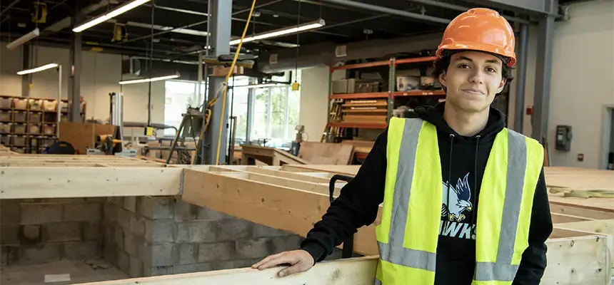 Construction management student on a worksite