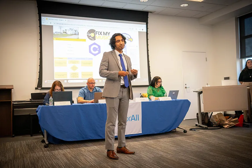 First-year student Jaden Daniels presents his fan favorite business pitch.