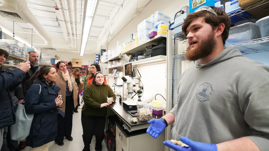 Attendees at RWU's inaugural Blue@RWU Symposium tour the Marine & Natural Sciences building.