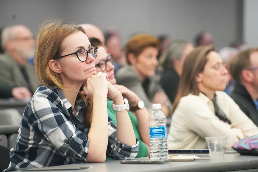 Attendees at RWU's inaugural Blue@RWU Symposium listen to welcome remarks.