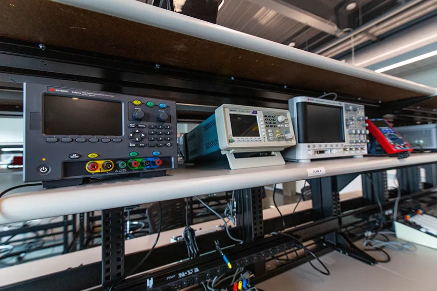 A closeup of equipment in the Electrical Engineering lab